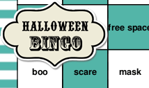 Blue words halloween bingo card template -Retro